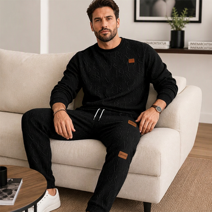 📢📢50%Rabatt!!!🎉✨Herren-Jacquard-Sweatshirt mit Buchstabenmuster & Jogginghose mit Kordelzug Set
