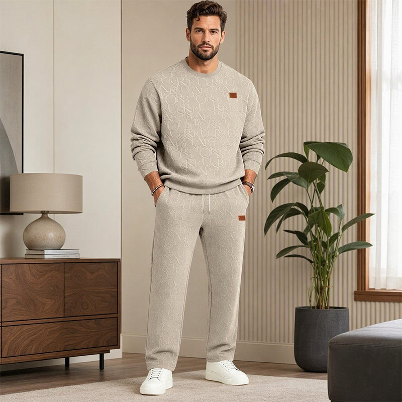 📢📢50%Rabatt!!!🎉✨Herren-Jacquard-Sweatshirt mit Buchstabenmuster & Jogginghose mit Kordelzug Set
