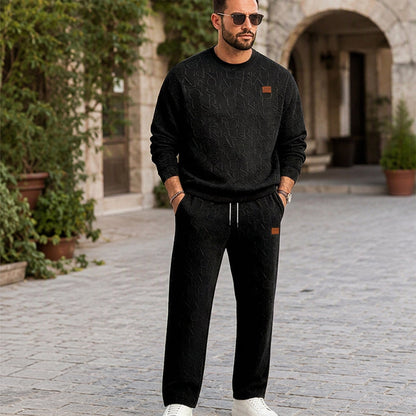 📢📢50%Rabatt!!!🎉✨Herren-Jacquard-Sweatshirt mit Buchstabenmuster & Jogginghose mit Kordelzug Set