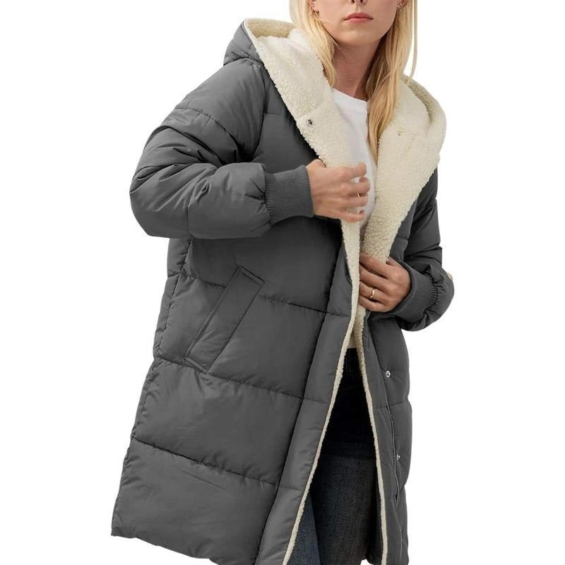 🛍️✨Mittellanger wattierter Damenmantel mit Kapuze