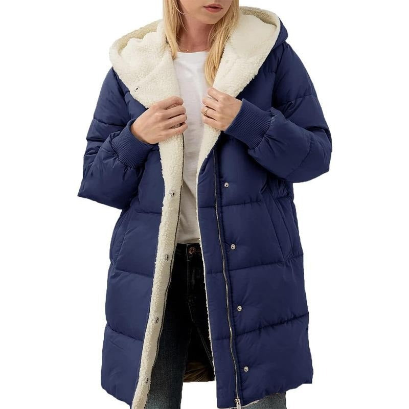 🛍️✨Mittellanger wattierter Damenmantel mit Kapuze