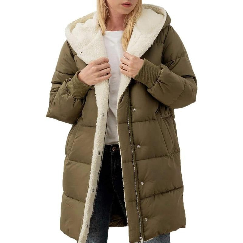 🛍️✨Mittellanger wattierter Damenmantel mit Kapuze