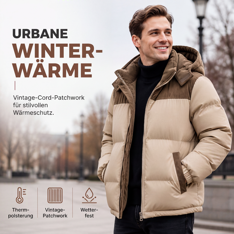 🔥Beliebtes Produkt ！✨Herren Winter-Steppjacke mit Kapuze im Color-Block-Design