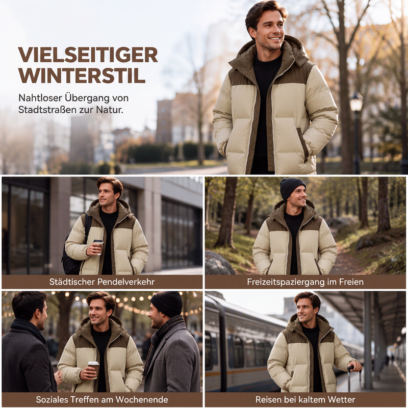 🔥Beliebtes Produkt ！✨Herren Winter-Steppjacke mit Kapuze im Color-Block-Design