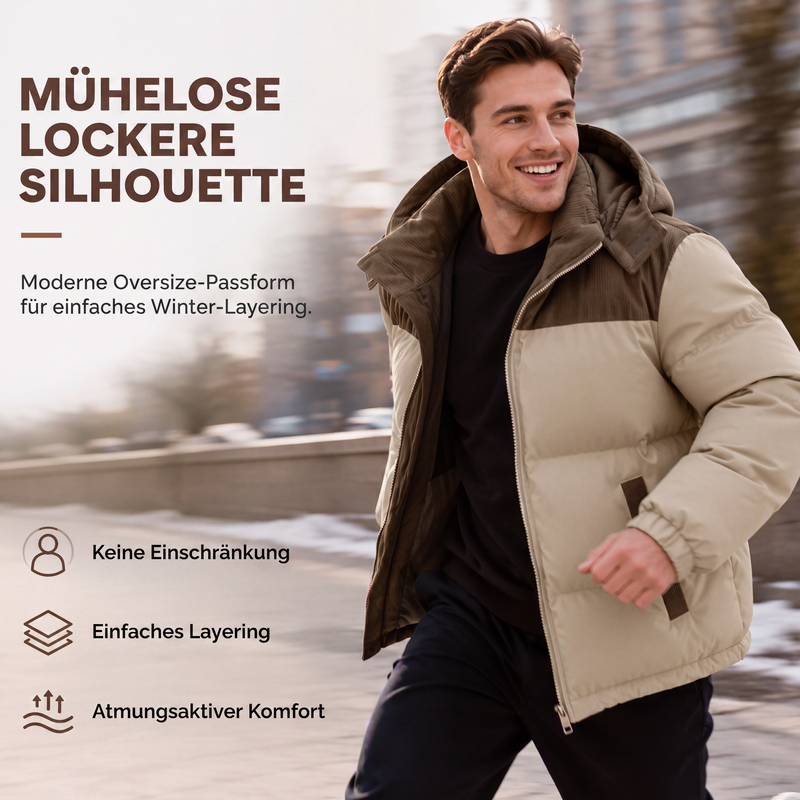 🔥Beliebtes Produkt ！✨Herren Winter-Steppjacke mit Kapuze im Color-Block-Design