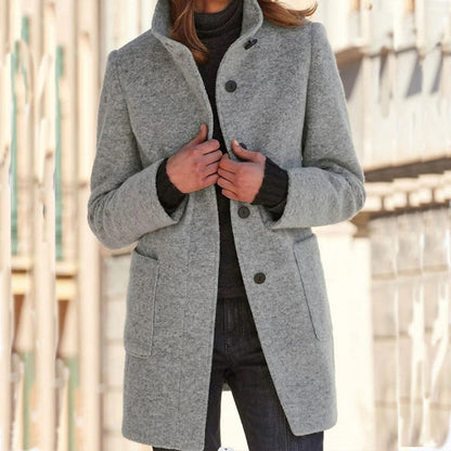 🍂 Klassisch & warm – Vintage-Wollmantel mit Stehkragen – Weicher Wollstoff, eleganter Schnitt & vielseitig kombinierbar