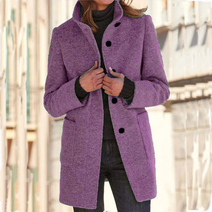 🍂 Klassisch & warm – Vintage-Wollmantel mit Stehkragen – Weicher Wollstoff, eleganter Schnitt & vielseitig kombinierbar