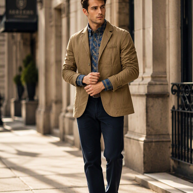 Herren-Slim-Fit-Jacke mit Kerbkragen