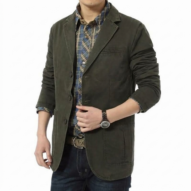 Herren-Slim-Fit-Jacke mit Kerbkragen