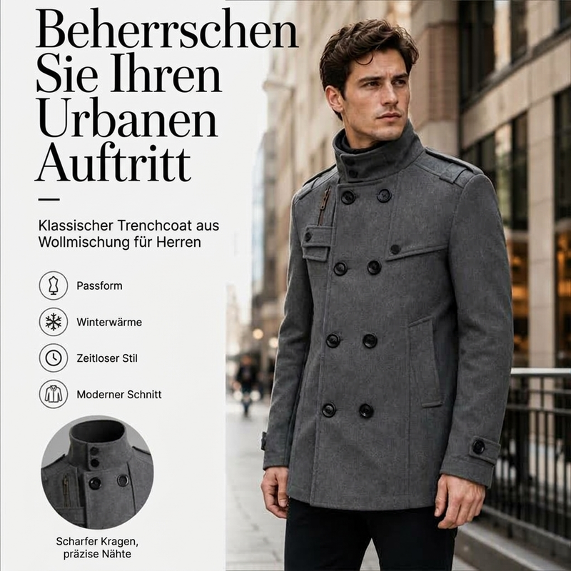 Zweireihiger Trenchcoat für Herren, Slim Fit