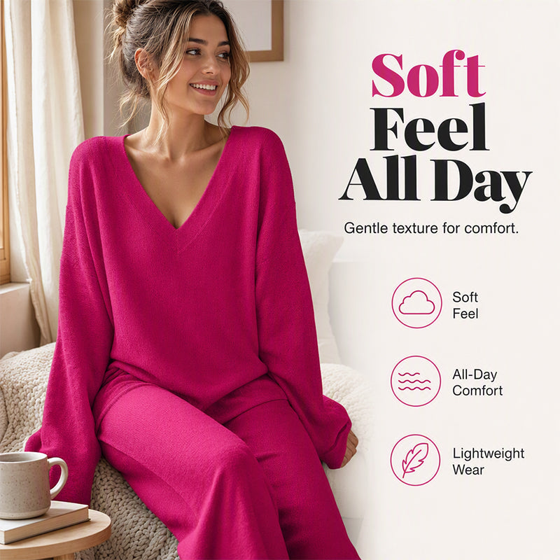 🌟 Der Look, den alle suchen – bei uns 50% günstiger! Gestricktes V-Ausschnitt-Pullover & Weite-Hosen-Set für Damen