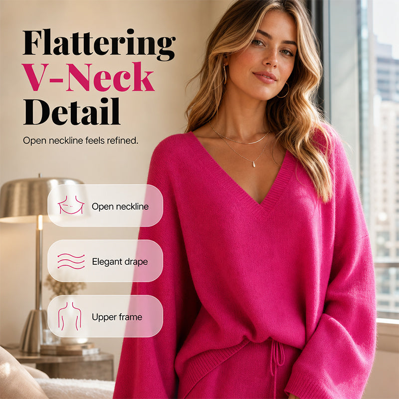 🌟 Der Look, den alle suchen – bei uns 50% günstiger! Gestricktes V-Ausschnitt-Pullover & Weite-Hosen-Set für Damen