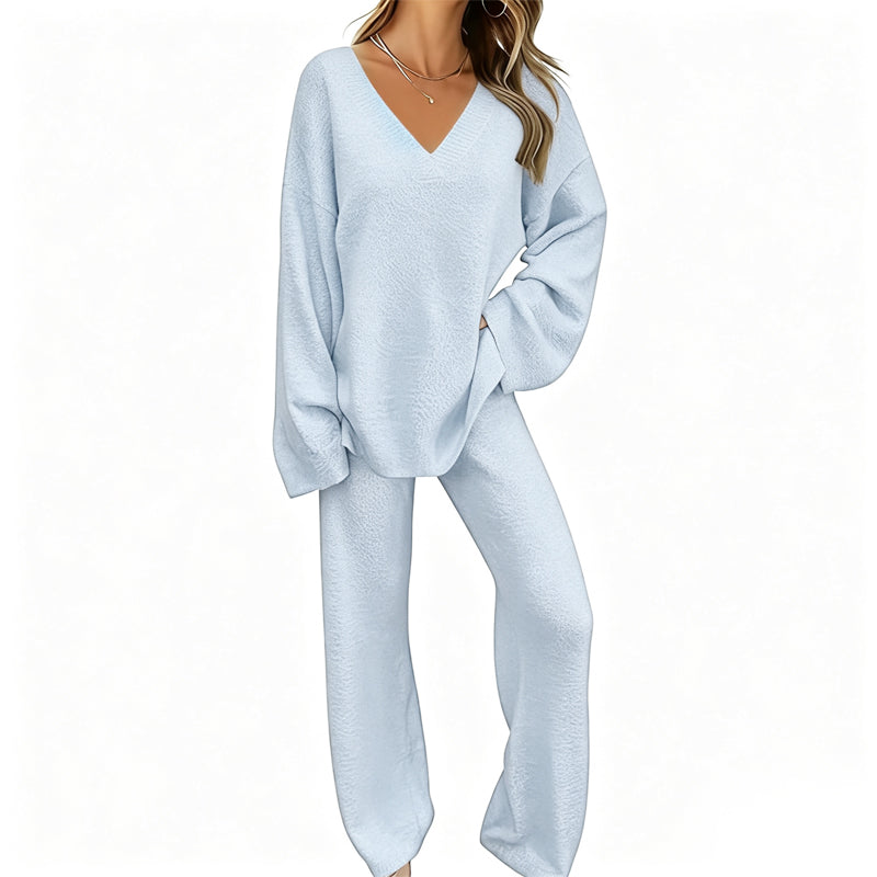 🌟 Der Look, den alle suchen – bei uns 50% günstiger! Gestricktes V-Ausschnitt-Pullover & Weite-Hosen-Set für Damen