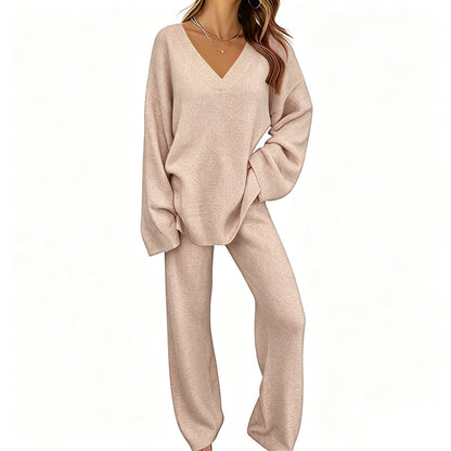 🌟 Der Look, den alle suchen – bei uns 50% günstiger! Gestricktes V-Ausschnitt-Pullover & Weite-Hosen-Set für Damen