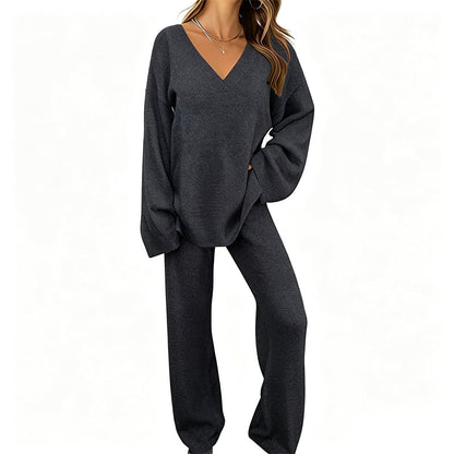 🌟 Der Look, den alle suchen – bei uns 50% günstiger! Gestricktes V-Ausschnitt-Pullover & Weite-Hosen-Set für Damen
