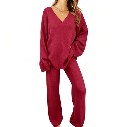 🌟 Der Look, den alle suchen – bei uns 50% günstiger! Gestricktes V-Ausschnitt-Pullover & Weite-Hosen-Set für Damen