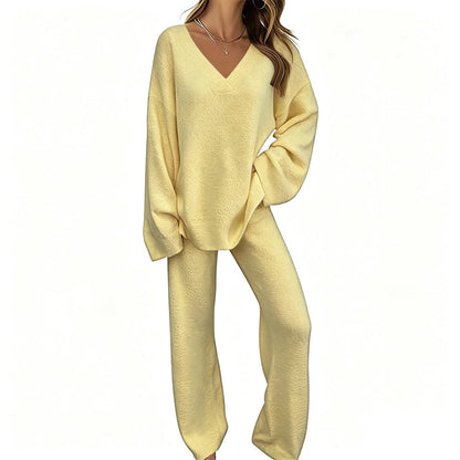🌟 Der Look, den alle suchen – bei uns 50% günstiger! Gestricktes V-Ausschnitt-Pullover & Weite-Hosen-Set für Damen