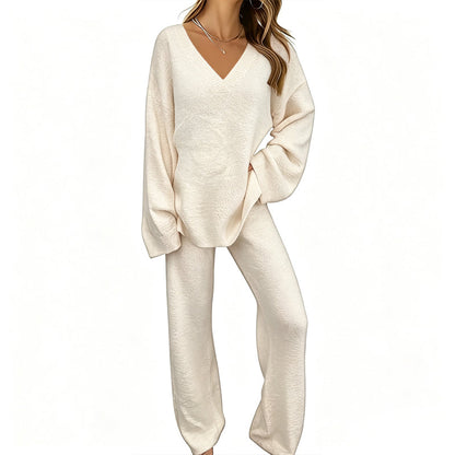 🌟 Der Look, den alle suchen – bei uns 50% günstiger! Gestricktes V-Ausschnitt-Pullover & Weite-Hosen-Set für Damen