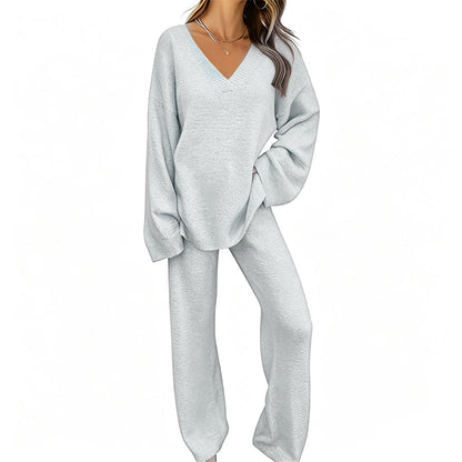 🌟 Der Look, den alle suchen – bei uns 50% günstiger! Gestricktes V-Ausschnitt-Pullover & Weite-Hosen-Set für Damen