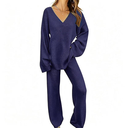 🌟 Der Look, den alle suchen – bei uns 50% günstiger! Gestricktes V-Ausschnitt-Pullover & Weite-Hosen-Set für Damen