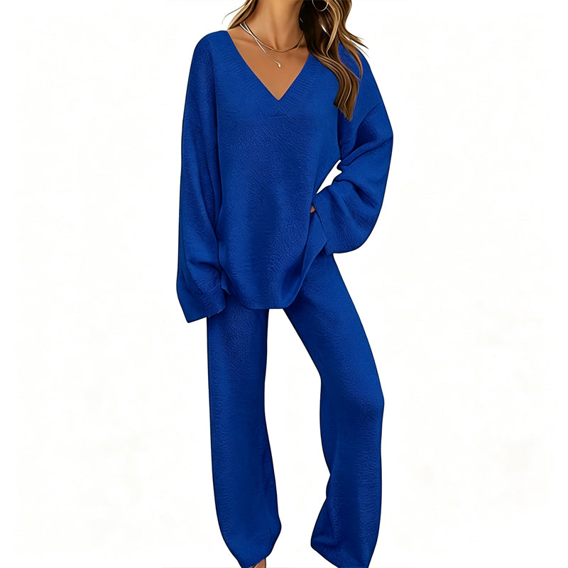 🌟 Der Look, den alle suchen – bei uns 50% günstiger! Gestricktes V-Ausschnitt-Pullover & Weite-Hosen-Set für Damen