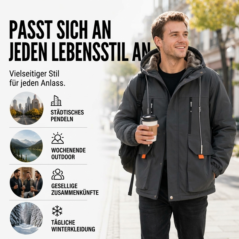 Herzlichkeit Herren Winterparka mit Kapuze und Plüschfutter