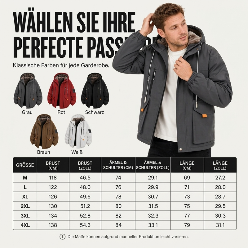 Herzlichkeit Herren Winterparka mit Kapuze und Plüschfutter