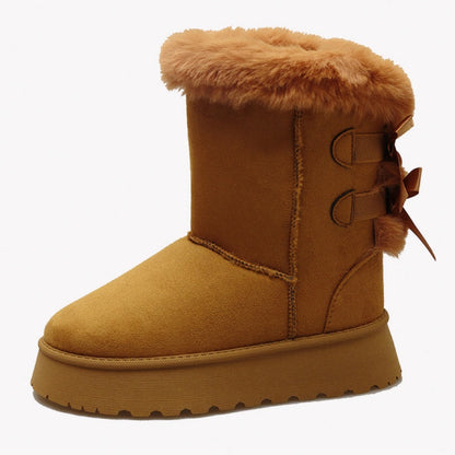 Damen Plateau-Schneestiefel mit Schleifen-Detail