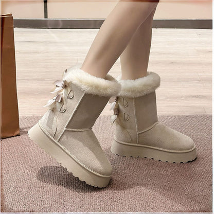 Damen Plateau-Schneestiefel mit Schleifen-Detail