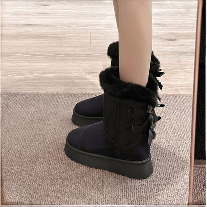 Damen Plateau-Schneestiefel mit Schleifen-Detail