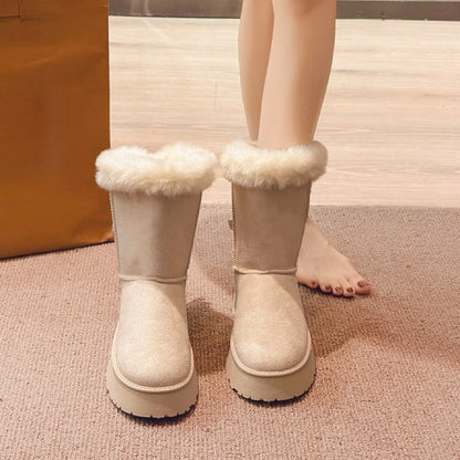 Damen Plateau-Schneestiefel mit Schleifen-Detail