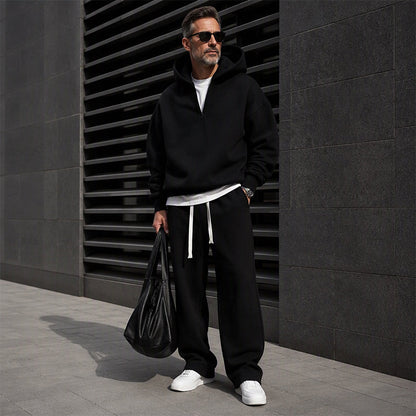 📢📢50%Rabatt!!!🎉✨Lässiges Halb-Zip Kapuzen-Sweatshirt & weit geschnittene Hose für Herren