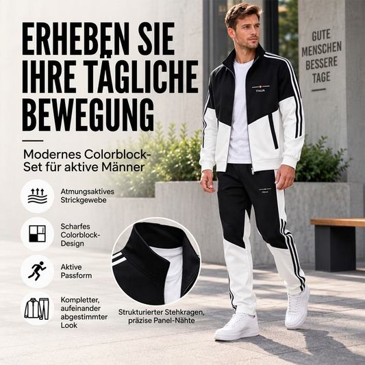 📢🎉 50% RABATT 🛍️✨Herren Farbblock-Reißverschlussjacke und Kordelhosen-Set