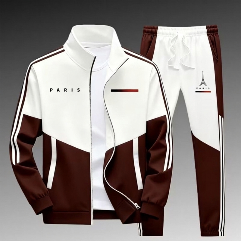 📢🎉 50% RABATT 🛍️✨Herren Farbblock-Reißverschlussjacke und Kordelhosen-Set