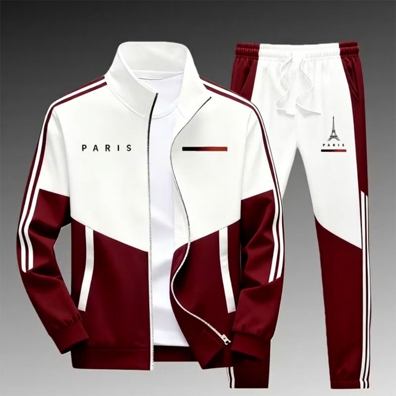 📢🎉 50% RABATT 🛍️✨Herren Farbblock-Reißverschlussjacke und Kordelhosen-Set