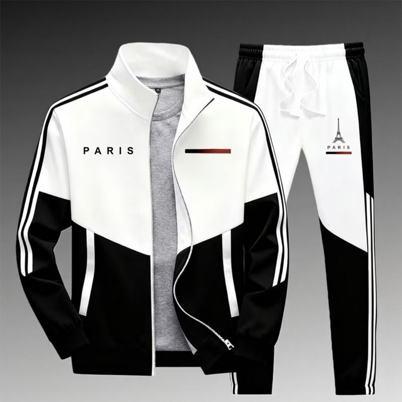 📢🎉 50% RABATT 🛍️✨Herren Farbblock-Reißverschlussjacke und Kordelhosen-Set
