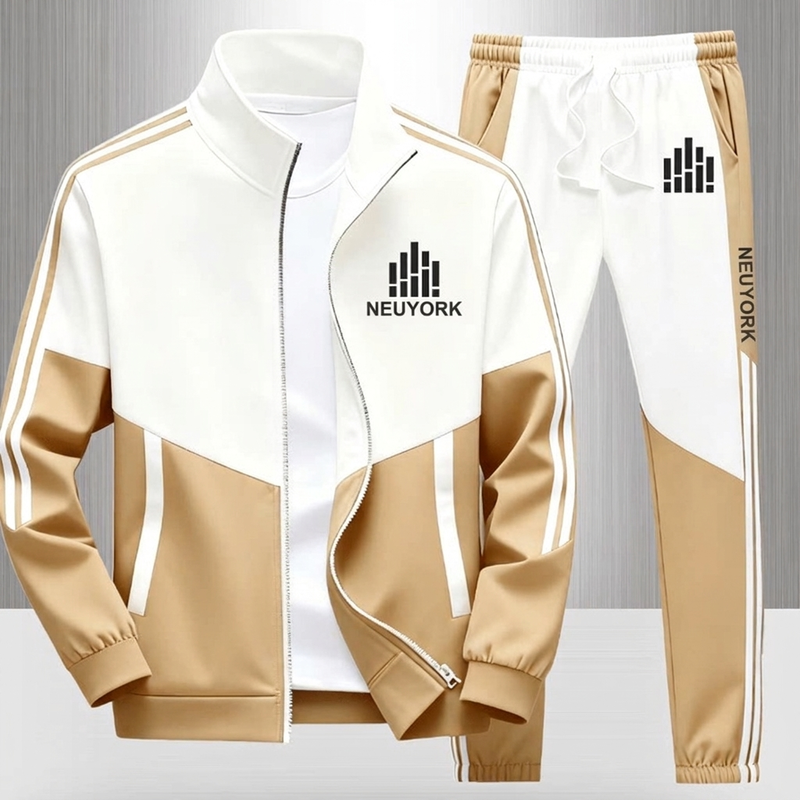 📢🎉 50% RABATT 🛍️✨Herren Farbblock-Reißverschlussjacke und Kordelhosen-Set