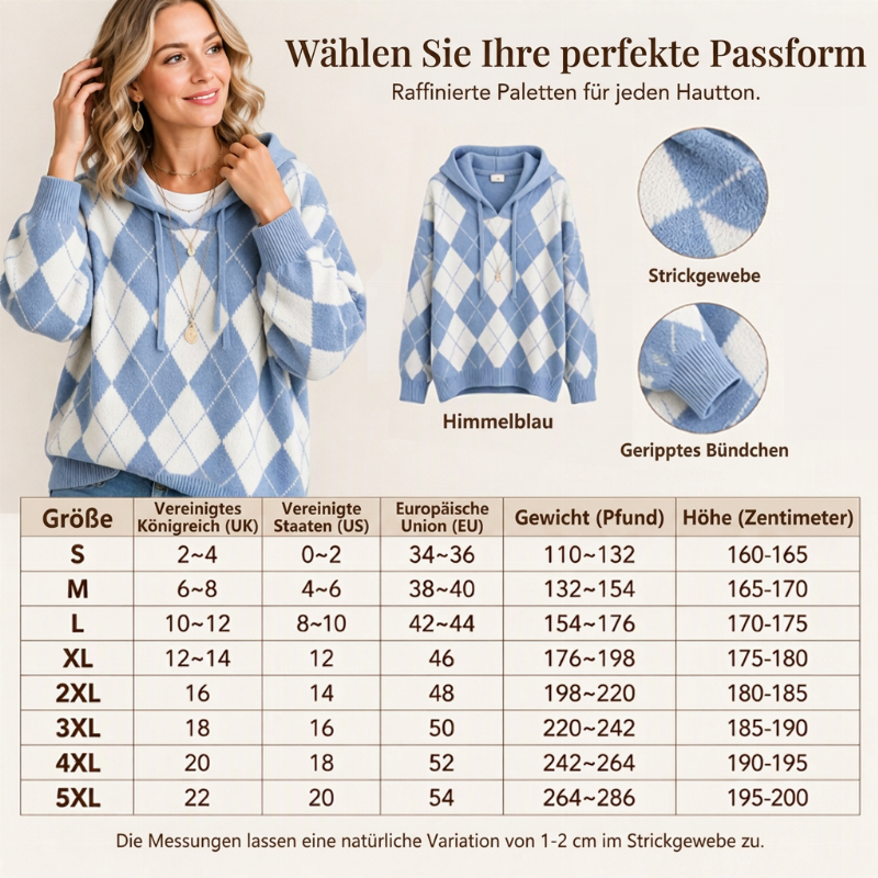 !🛍️✨Damen lässiges Argyle Kapuzenpullover
