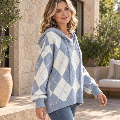 !🛍️✨Damen lässiges Argyle Kapuzenpullover