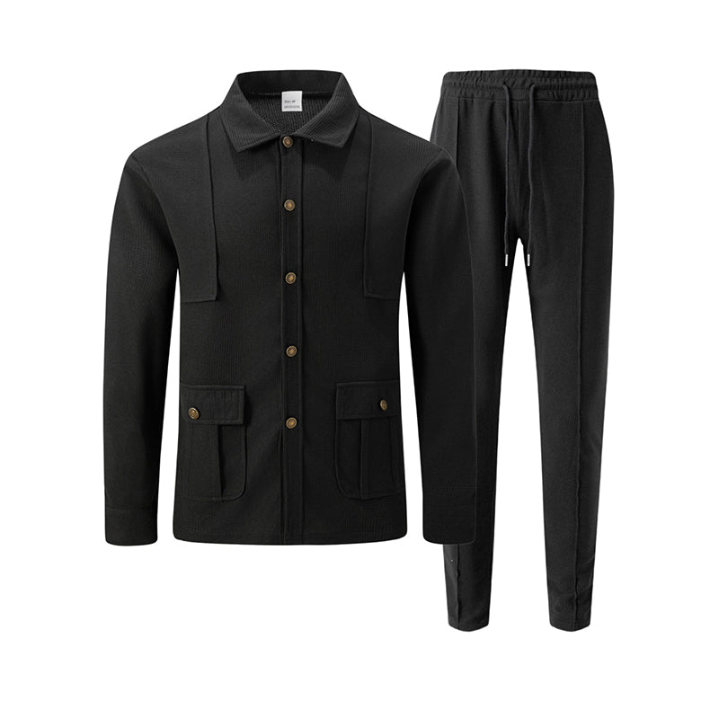 🔥Beliebtes Produkt ！✨Herren-Set aus Waffelstrick-Cardigan-Jacke und Hose