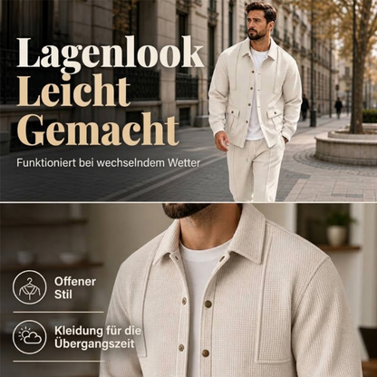 🔥Beliebtes Produkt ！✨Herren-Set aus Waffelstrick-Cardigan-Jacke und Hose