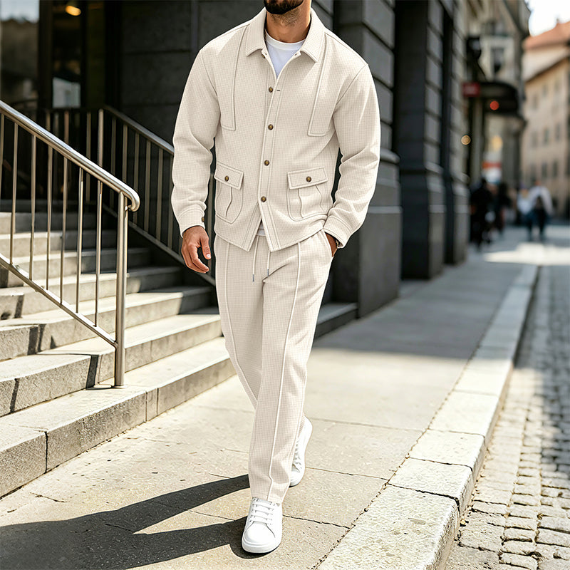 🔥Beliebtes Produkt ！✨Herren-Set aus Waffelstrick-Cardigan-Jacke und Hose