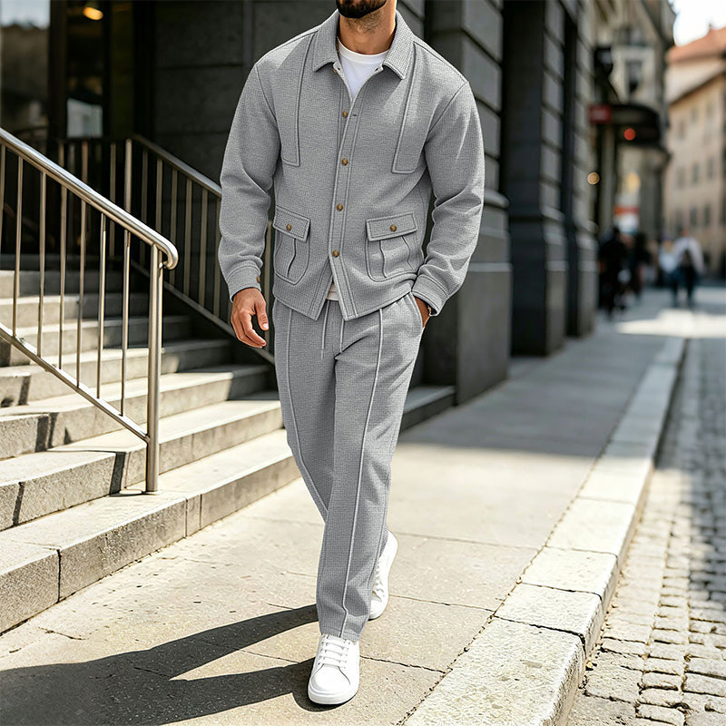 🔥Beliebtes Produkt ！✨Herren-Set aus Waffelstrick-Cardigan-Jacke und Hose