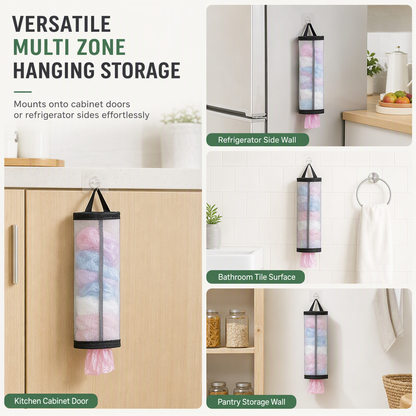 Organize Grocery Bags Instantly! Wall-Mounted Mesh Bag Holder