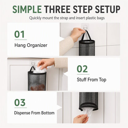 Organize Grocery Bags Instantly! Wall-Mounted Mesh Bag Holder