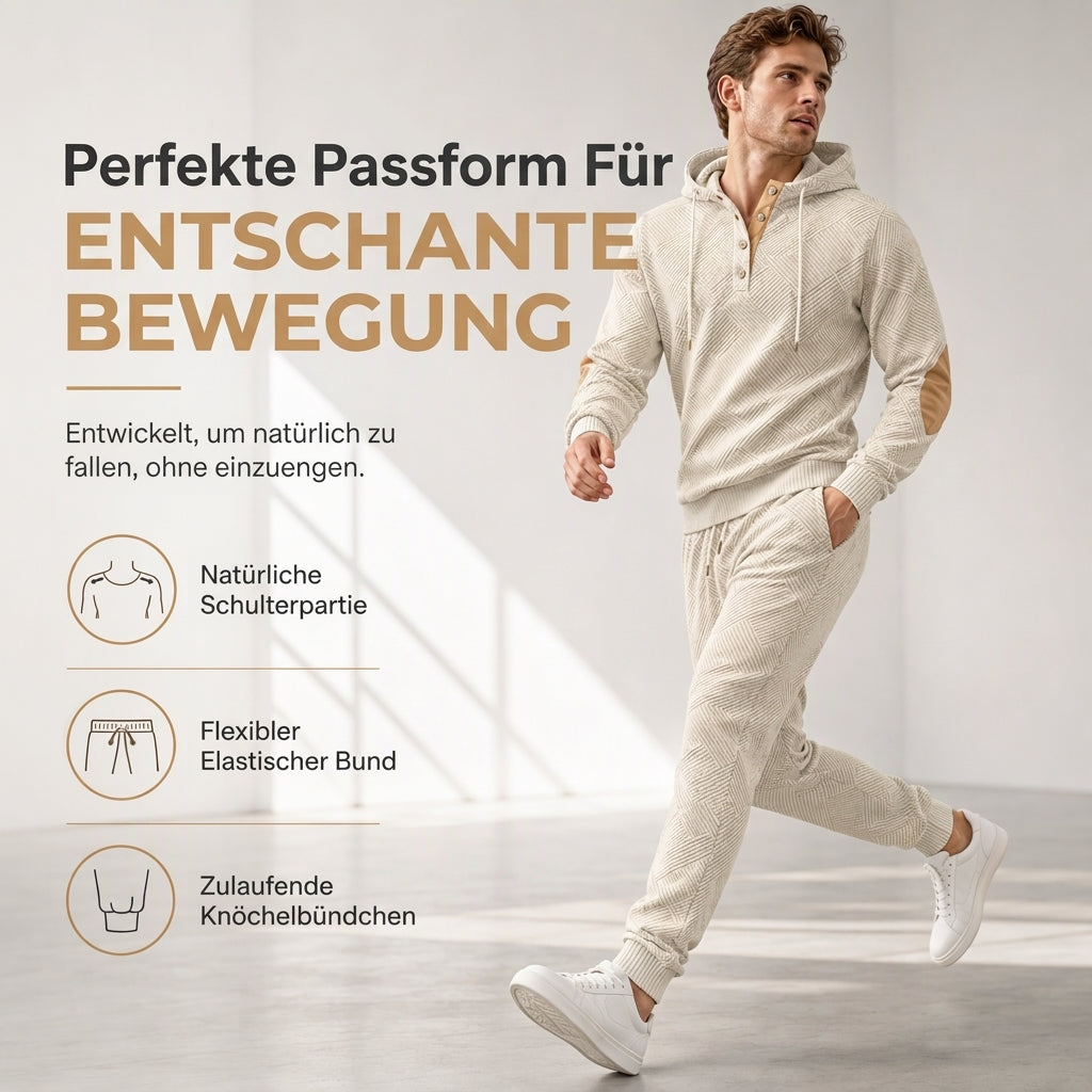 📢🎉Alles muss weg!!!🛍️✨Herren 2-teiliges Jacquard Kapuzenpullover Set Herbst Winter lässiger Kapuzen-Sweatshirt und Sweathose Trainingsanzug