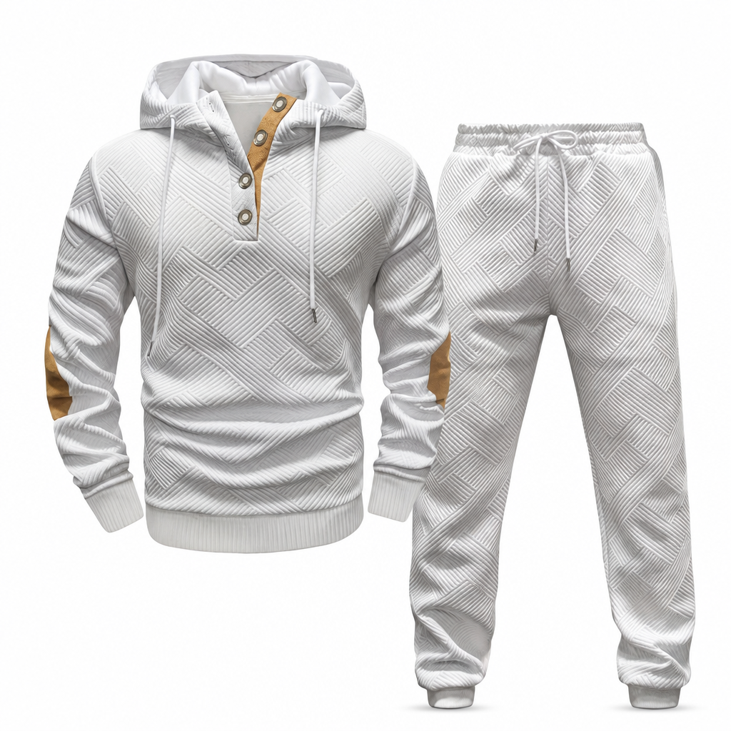 📢🎉Alles muss weg!!!🛍️✨Herren 2-teiliges Jacquard Kapuzenpullover Set Herbst Winter lässiger Kapuzen-Sweatshirt und Sweathose Trainingsanzug