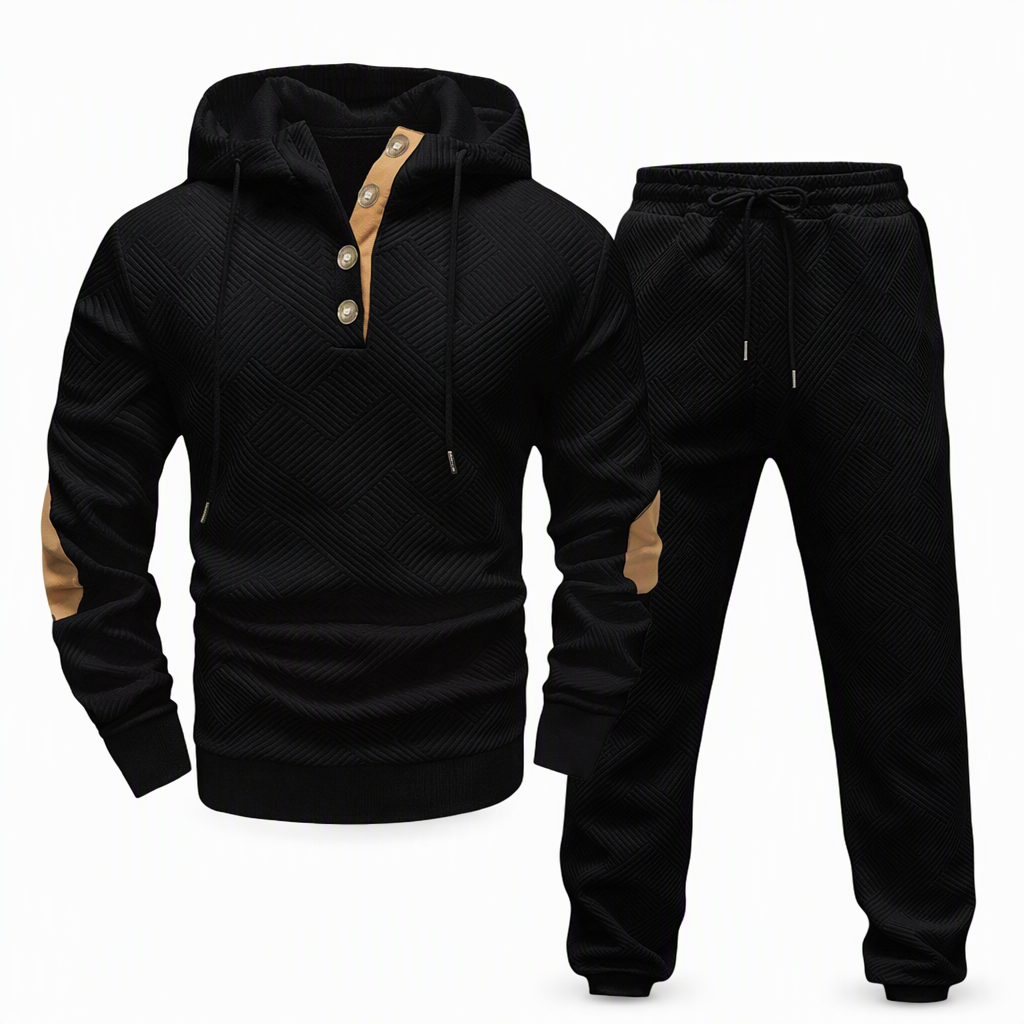 📢🎉Alles muss weg!!!🛍️✨Herren 2-teiliges Jacquard Kapuzenpullover Set Herbst Winter lässiger Kapuzen-Sweatshirt und Sweathose Trainingsanzug