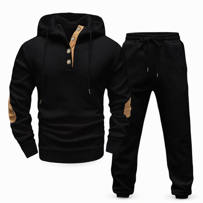 📢🎉Alles muss weg!!!🛍️✨Herren 2-teiliges Jacquard Kapuzenpullover Set Herbst Winter lässiger Kapuzen-Sweatshirt und Sweathose Trainingsanzug