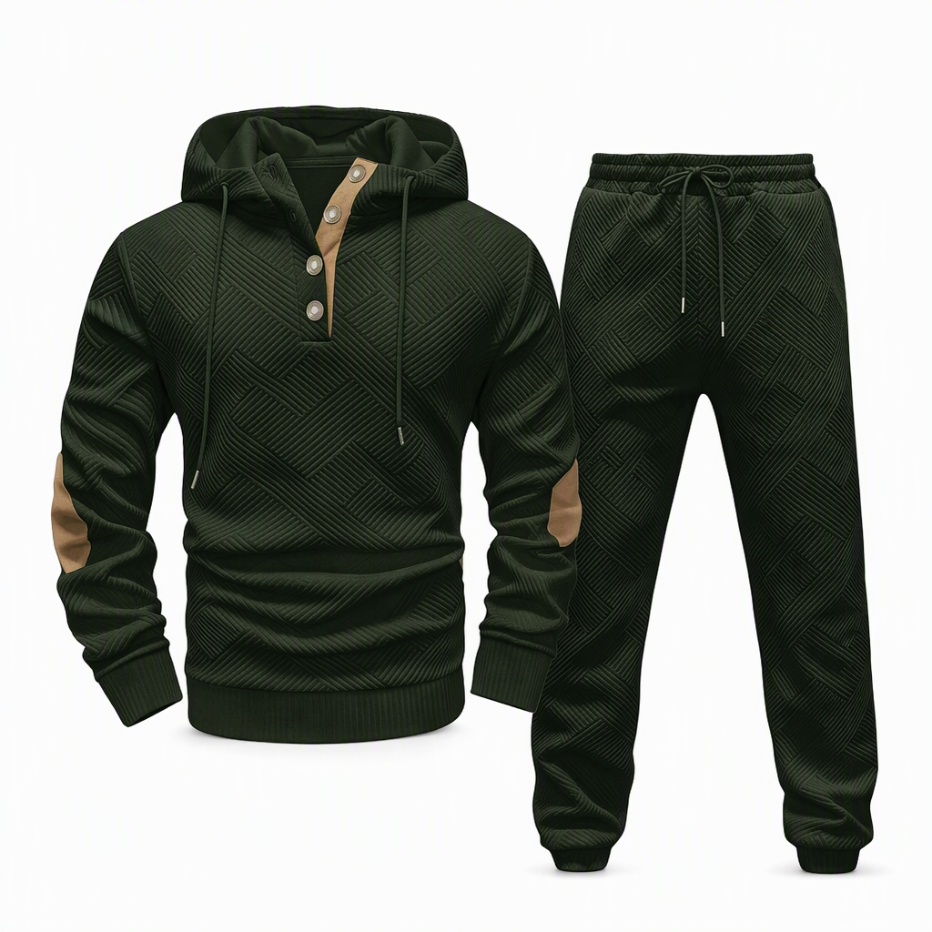 📢🎉Alles muss weg!!!🛍️✨Herren 2-teiliges Jacquard Kapuzenpullover Set Herbst Winter lässiger Kapuzen-Sweatshirt und Sweathose Trainingsanzug